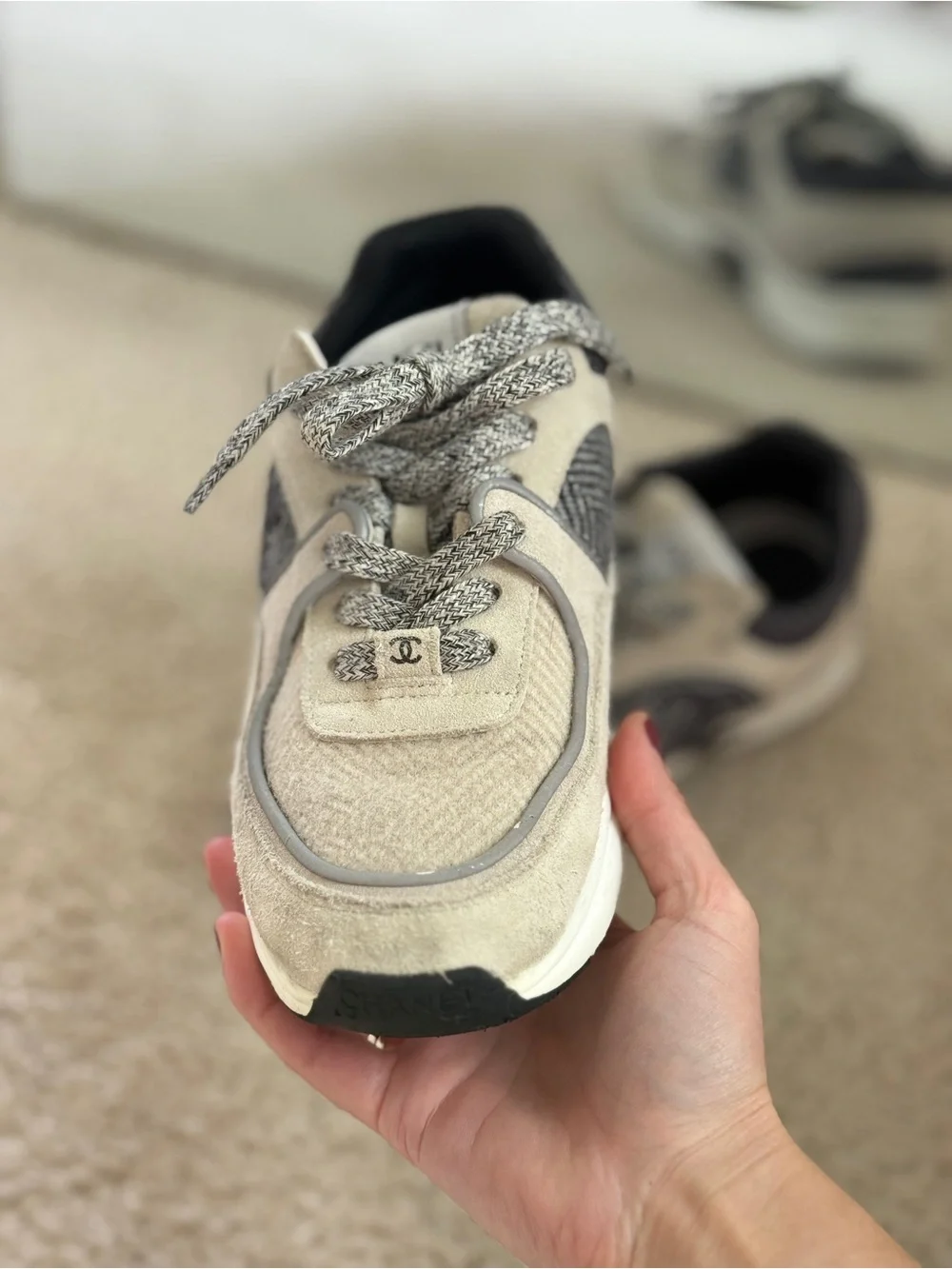 CHANEL Sneaker Gray Tweed Low Top 38